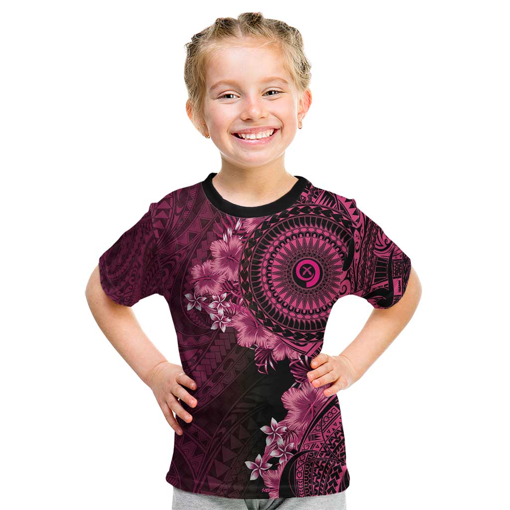 Vanuatu Kid T Shirt Hibisus Polynesian Pattern Pink LT14 Pink - Polynesian Pride