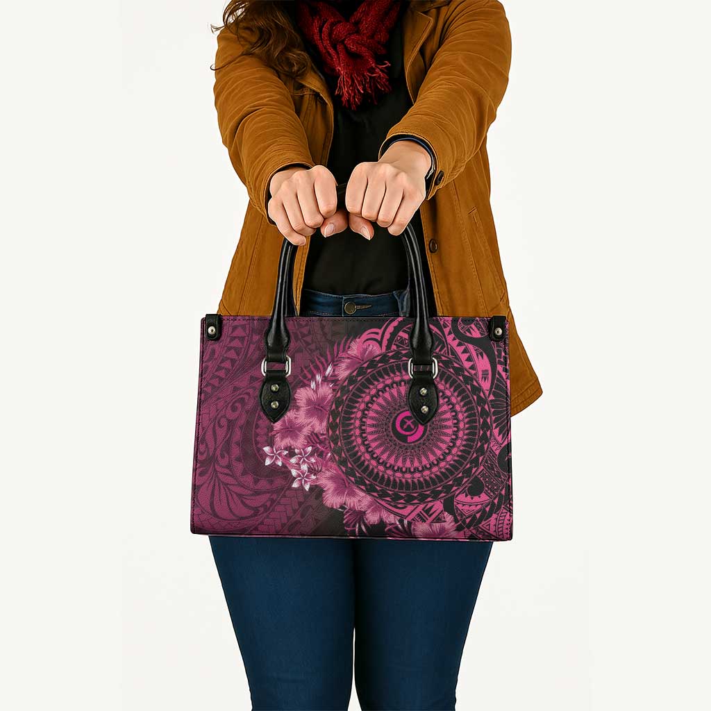 Vanuatu Leather Bag Hibisus Polynesian Pattern Pink LT14 - Polynesian Pride