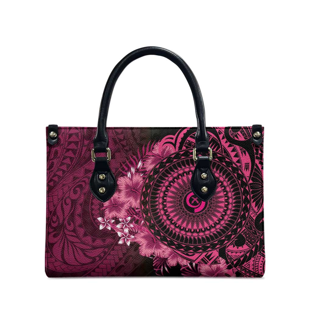 Vanuatu Leather Bag Hibisus Polynesian Pattern Pink LT14 - Polynesian Pride