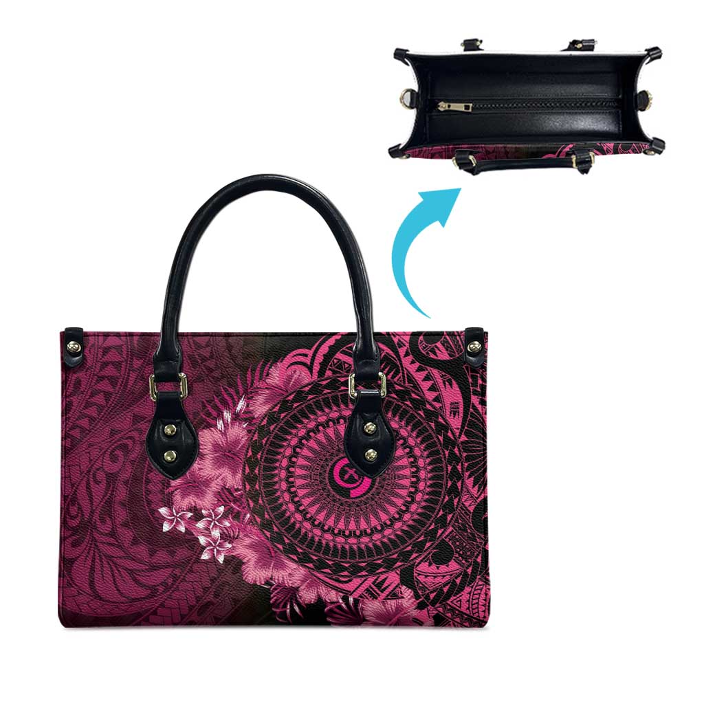 Vanuatu Leather Bag Hibisus Polynesian Pattern Pink LT14 - Polynesian Pride