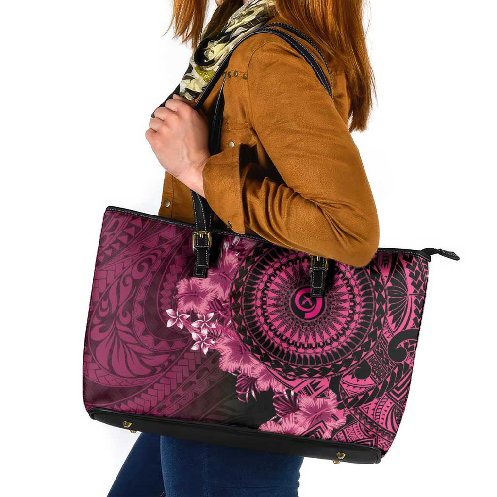 Vanuatu Leather Tote Bag Hibisus Polynesian Pattern Pink LT14 Pink - Polynesian Pride