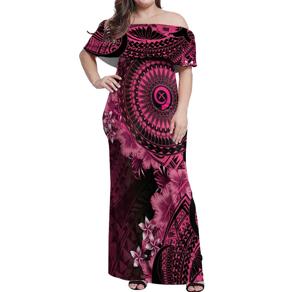 Vanuatu Off Shoulder Maxi Dress Hibisus Polynesian Pattern Pink LT14 Women Pink - Polynesian Pride