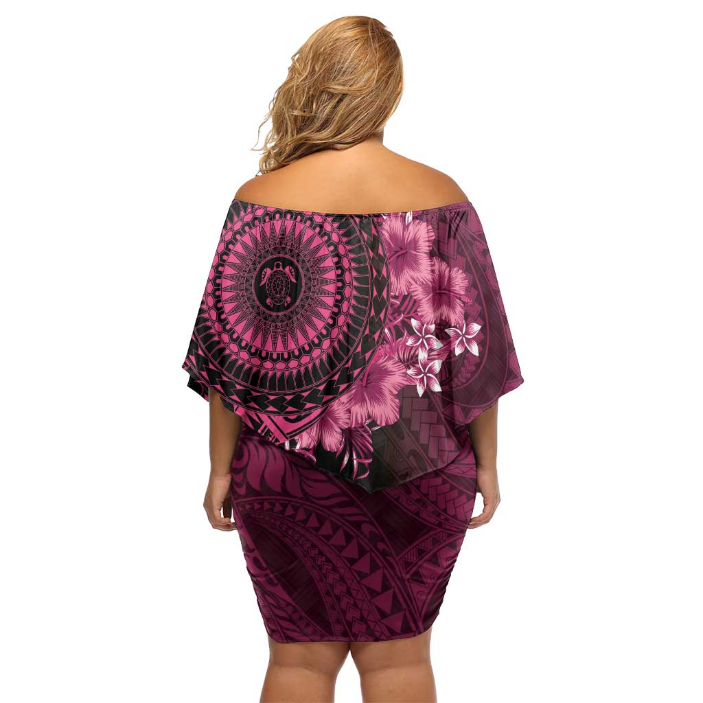 Vanuatu Off Shoulder Short Dress Hibisus Polynesian Pattern Pink LT14 - Polynesian Pride