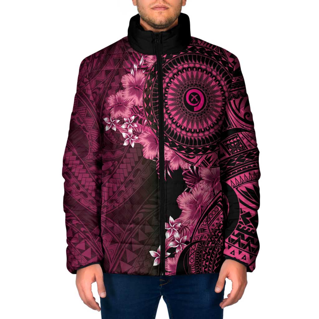 Vanuatu Padded Jacket Hibisus Polynesian Pattern Pink LT14 Men Pink - Polynesian Pride
