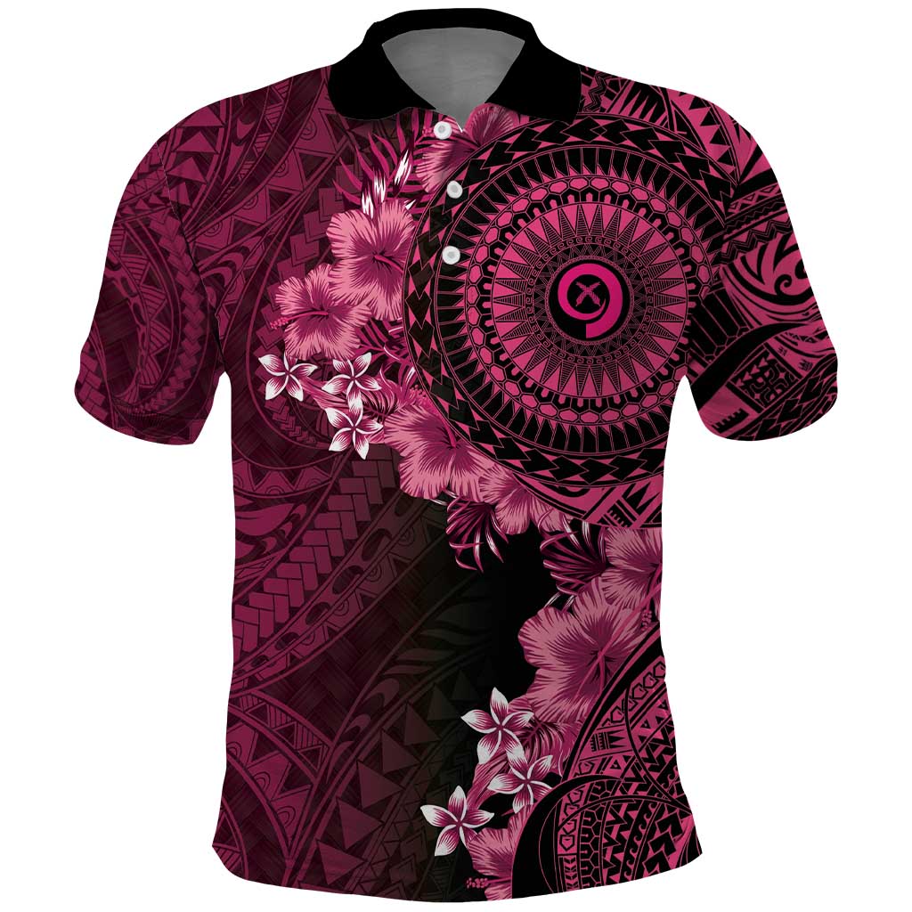 Vanuatu Polo Shirt Hibisus Polynesian Pattern Pink LT14 Pink - Polynesian Pride