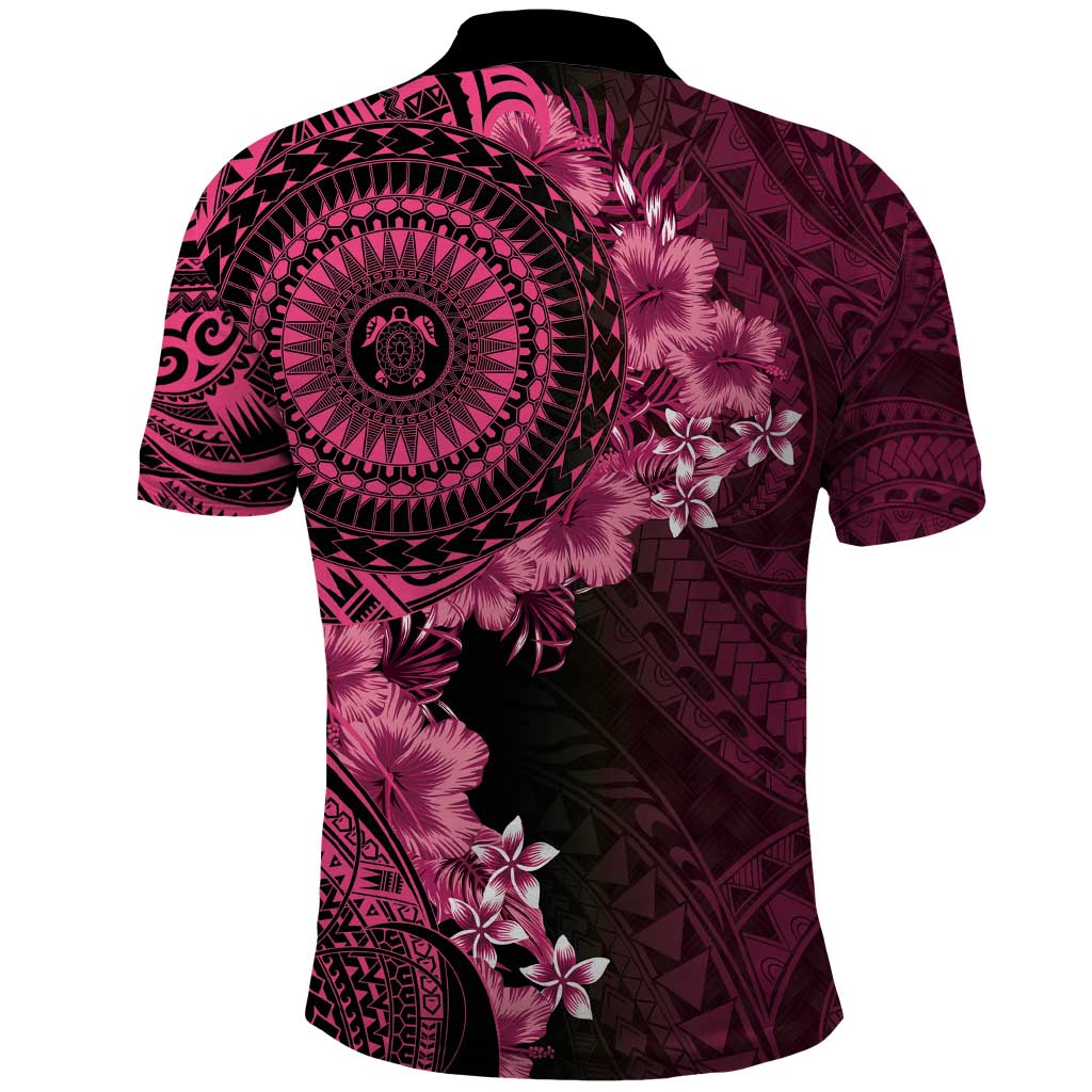 Vanuatu Polo Shirt Hibisus Polynesian Pattern Pink LT14 - Polynesian Pride