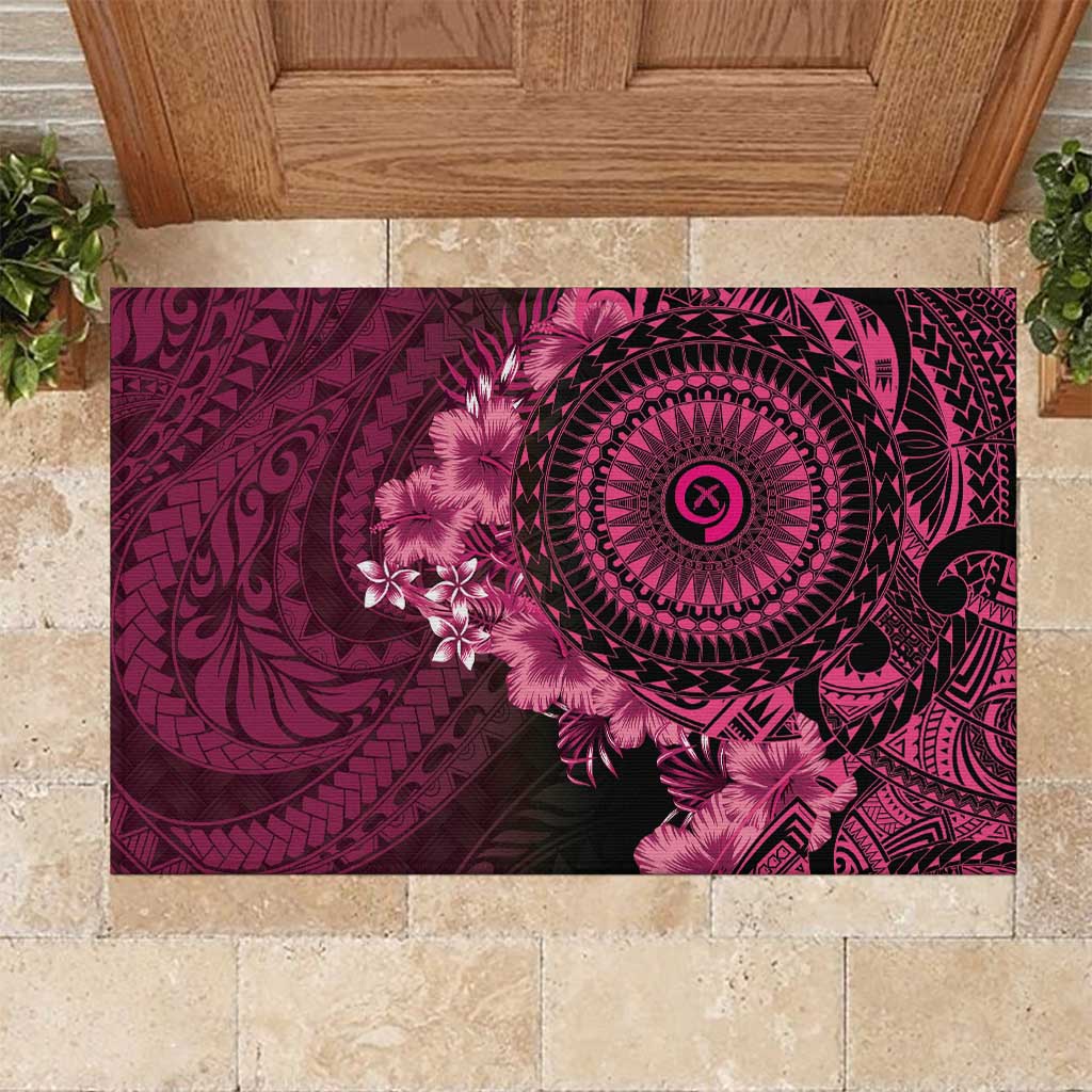 Vanuatu Rubber Doormat Hibisus Polynesian Pattern Pink LT14 Pink - Polynesian Pride