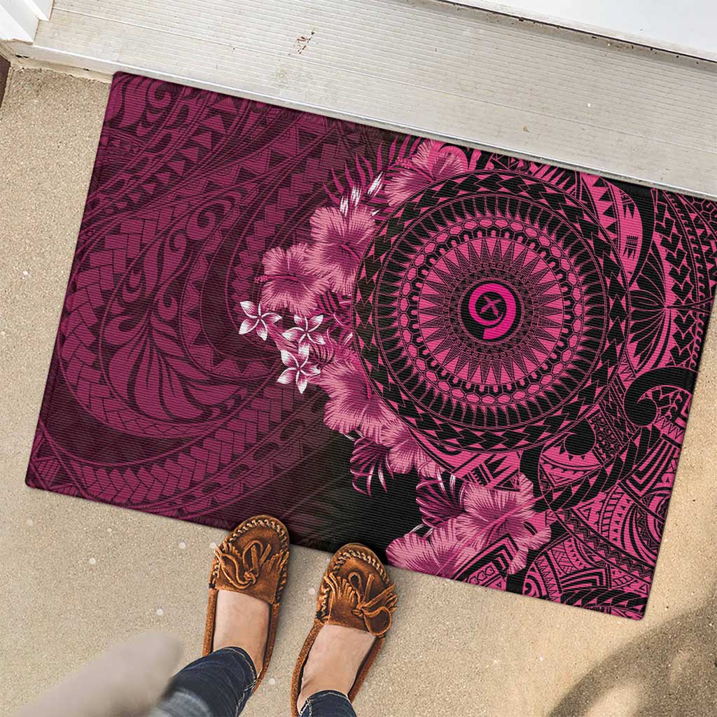 Vanuatu Rubber Doormat Hibisus Polynesian Pattern Pink LT14 - Polynesian Pride