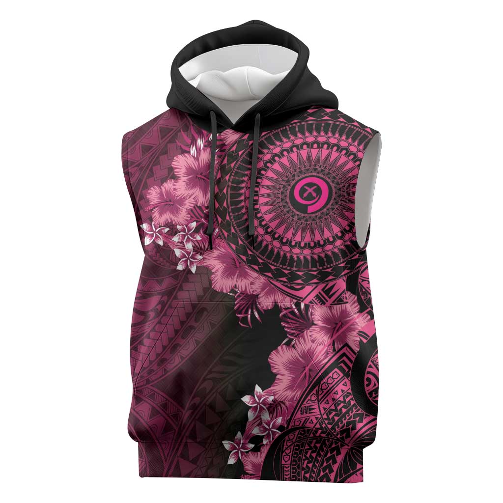 Vanuatu Sleeveless Hoodie Hibisus Polynesian Pattern Pink LT14 Pink - Polynesian Pride