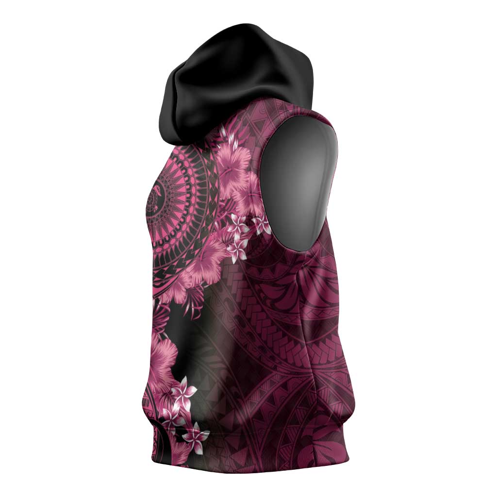 Vanuatu Sleeveless Hoodie Hibisus Polynesian Pattern Pink LT14 - Polynesian Pride