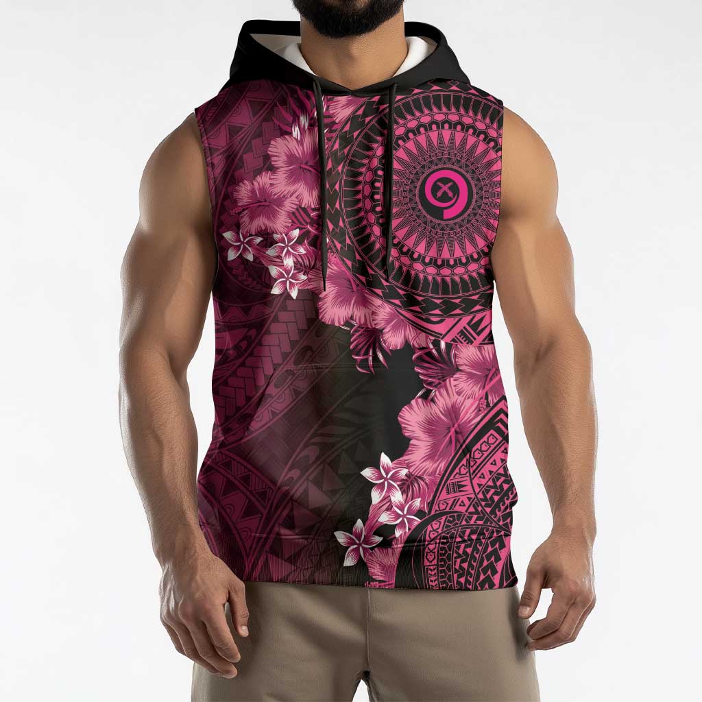 Vanuatu Sleeveless Hoodie Hibisus Polynesian Pattern Pink LT14 - Polynesian Pride