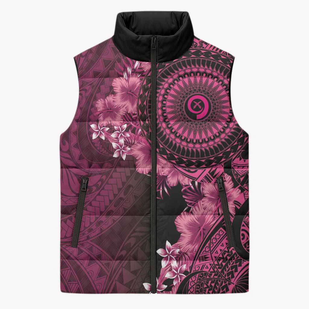 Vanuatu Sleeveless Puffer Jacket Hibisus Polynesian Pattern Pink LT14 Unisex Pink - Polynesian Pride