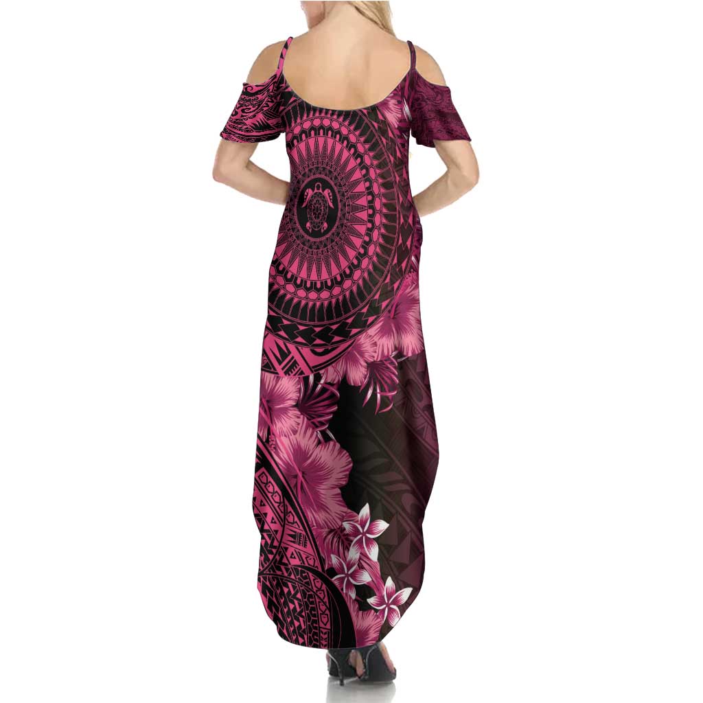 Vanuatu Summer Maxi Dress Hibisus Polynesian Pattern Pink LT14 - Polynesian Pride