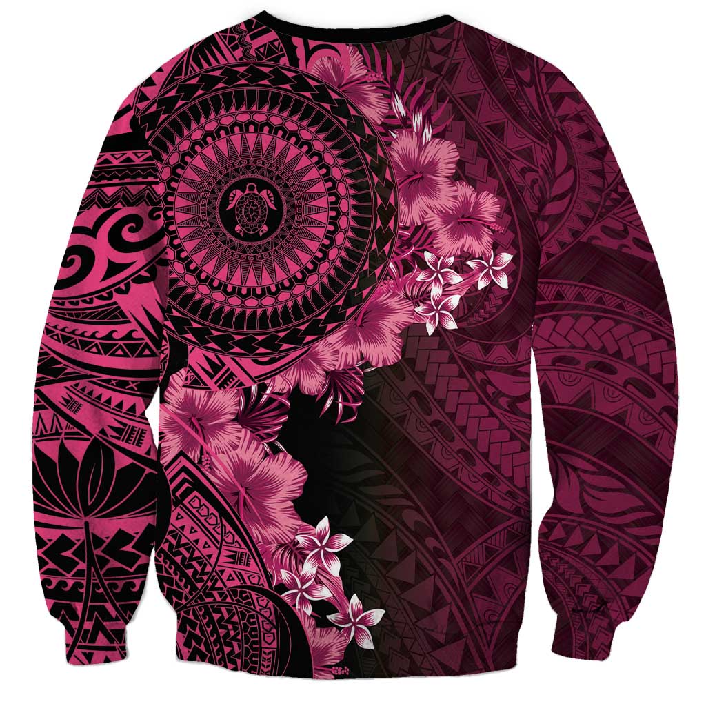 Vanuatu Sweatshirt Hibisus Polynesian Pattern Pink LT14 - Polynesian Pride