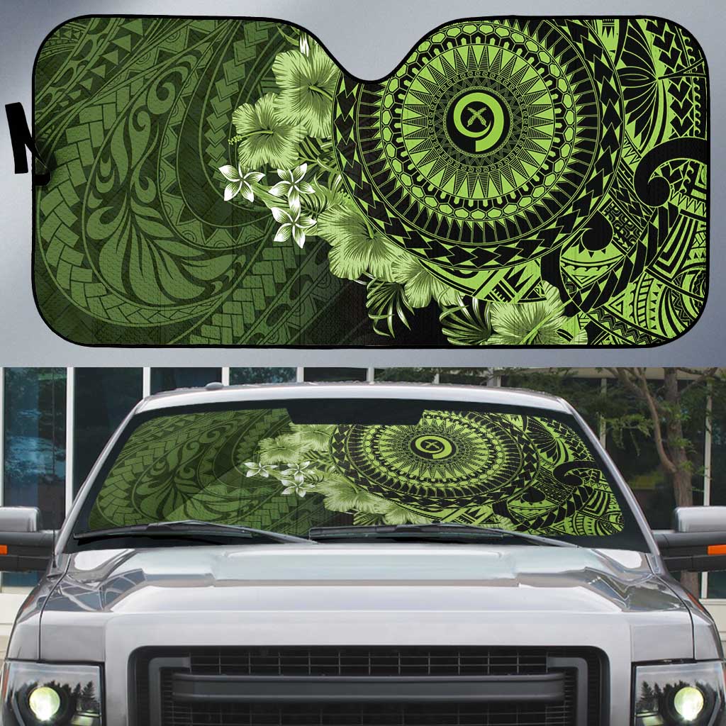 Vanuatu Auto Sun Shade Hibisus Polynesian Pattern Green LT14 Green - Polynesian Pride