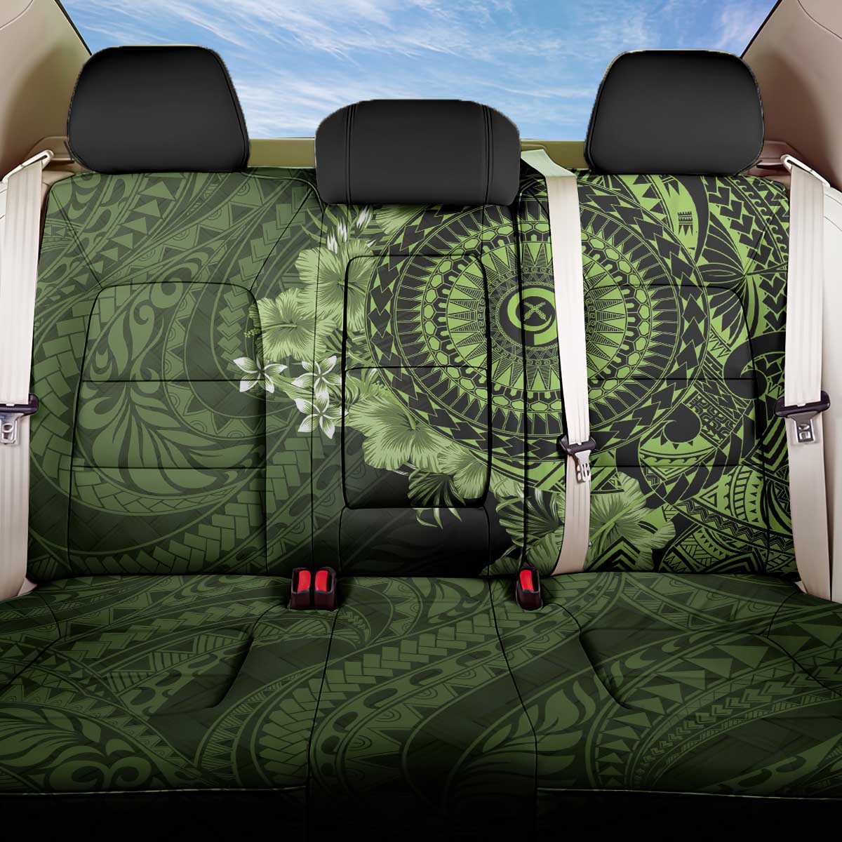 Vanuatu Back Car Seat Cover Hibisus Polynesian Pattern Green LT14 One Size Green - Polynesian Pride