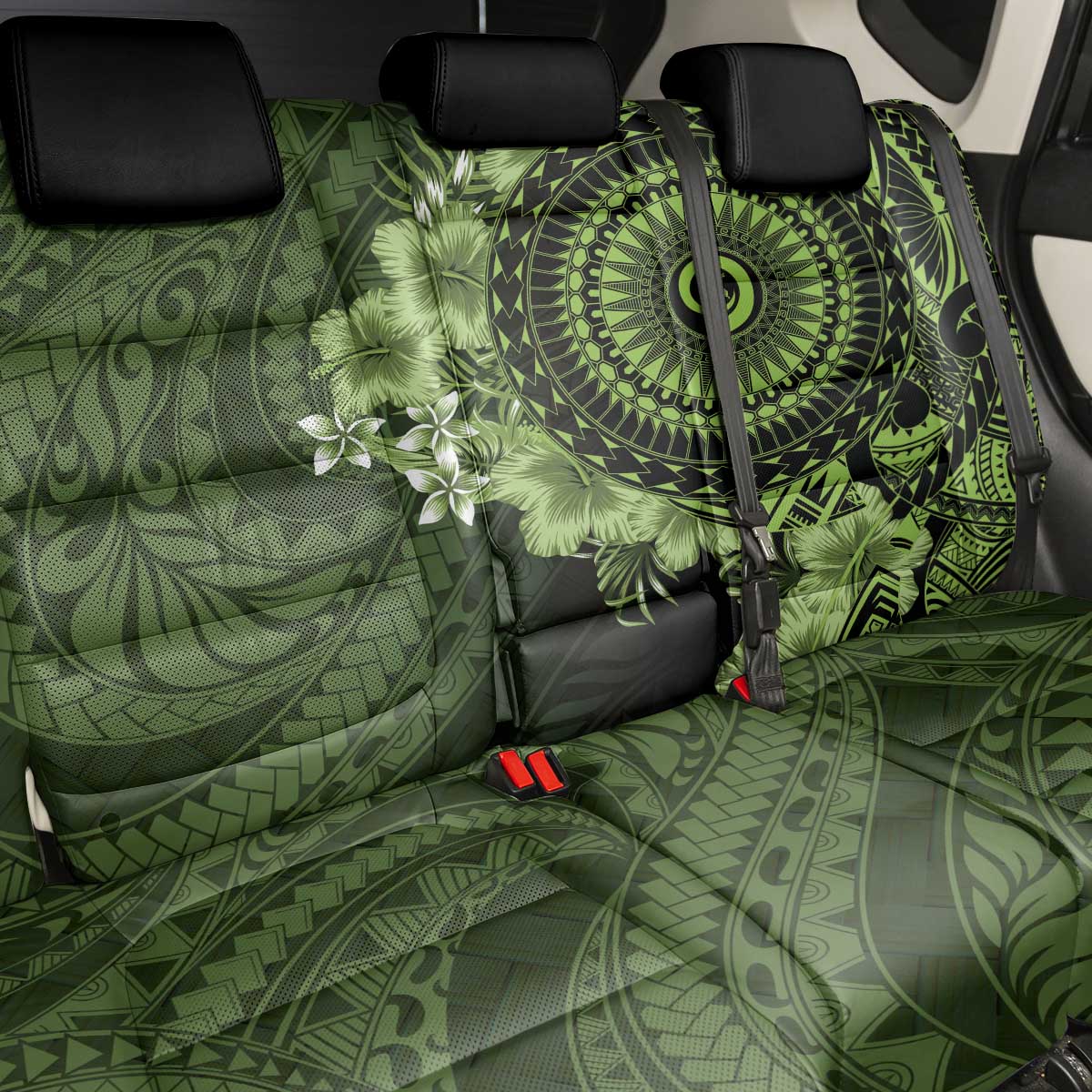Vanuatu Back Car Seat Cover Hibisus Polynesian Pattern Green LT14 - Polynesian Pride