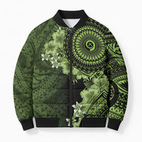 Vanuatu Bomber Puffer Jacket Hibisus Polynesian Pattern Green LT14 Unisex Green - Polynesian Pride