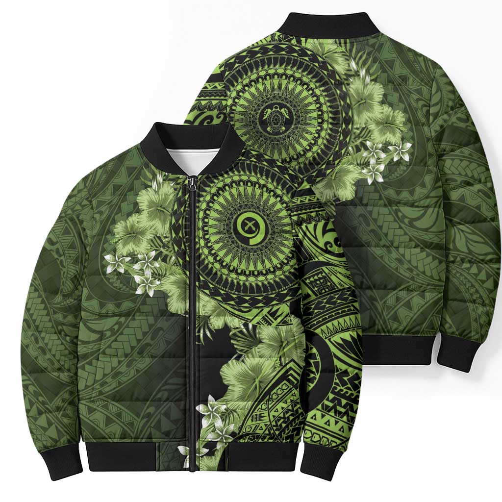 Vanuatu Bomber Puffer Jacket Hibisus Polynesian Pattern Green LT14 - Polynesian Pride