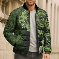 Vanuatu Bomber Puffer Jacket Hibisus Polynesian Pattern Green LT14 - Polynesian Pride