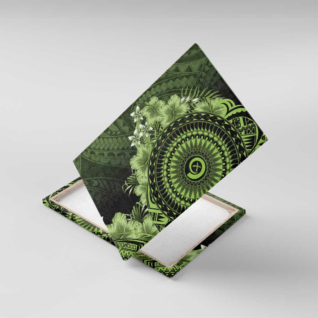 Vanuatu Canvas Wall Art Hibisus Polynesian Pattern Green LT14 With Frame Green - Polynesian Pride