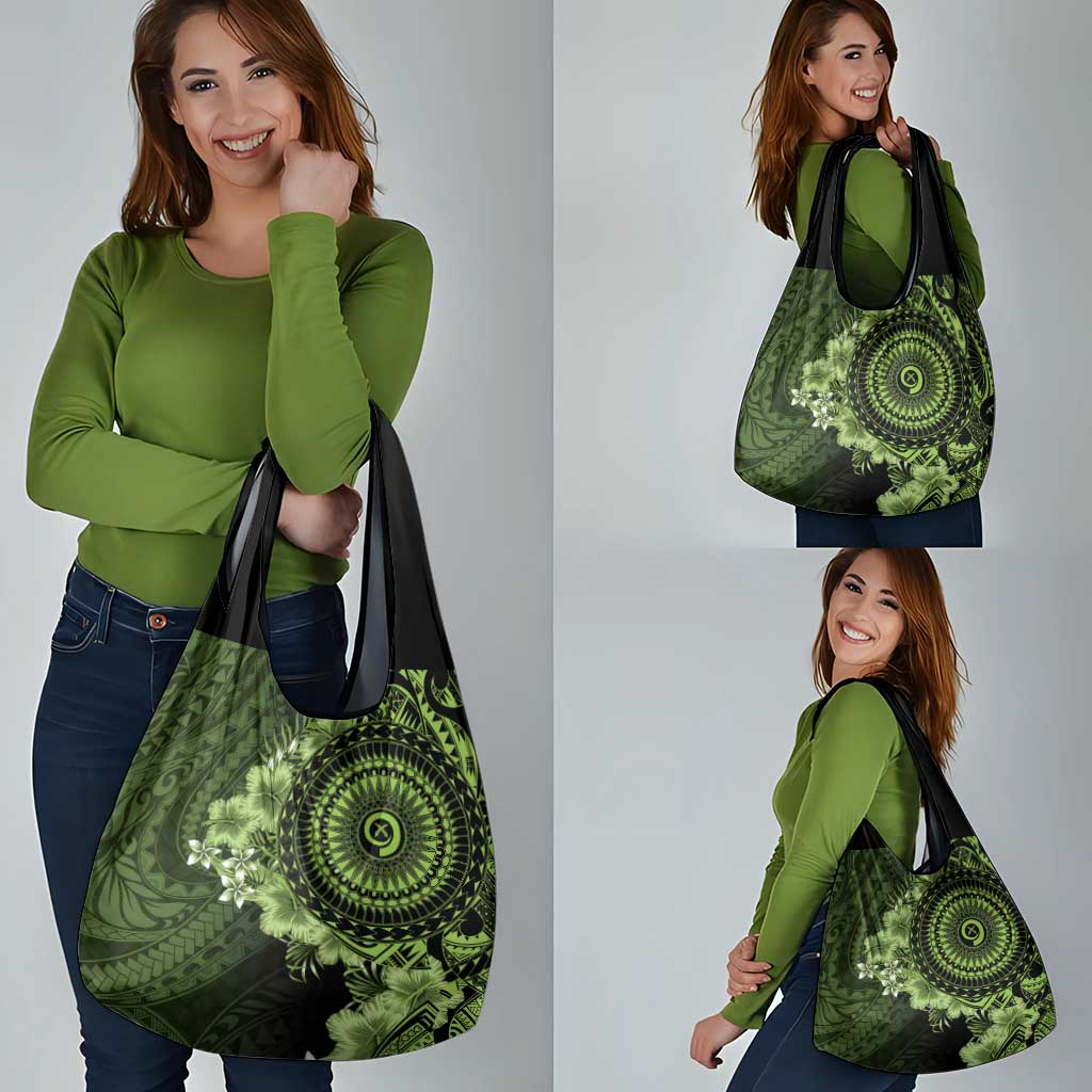 Vanuatu Grocery Bag Hibisus Polynesian Pattern Green LT14 - Polynesian Pride