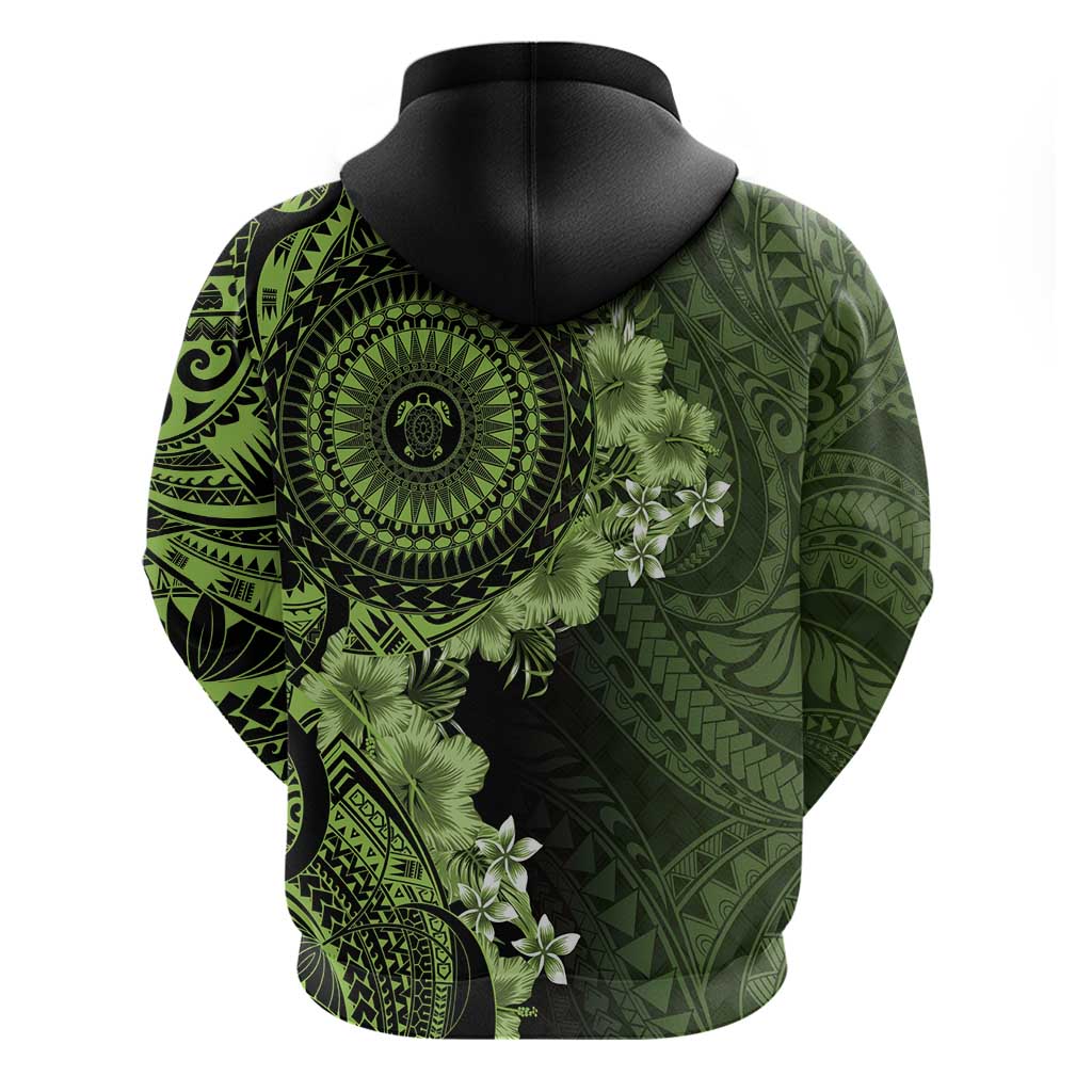 Vanuatu Hoodie Hibisus Polynesian Pattern Green LT14 - Polynesian Pride