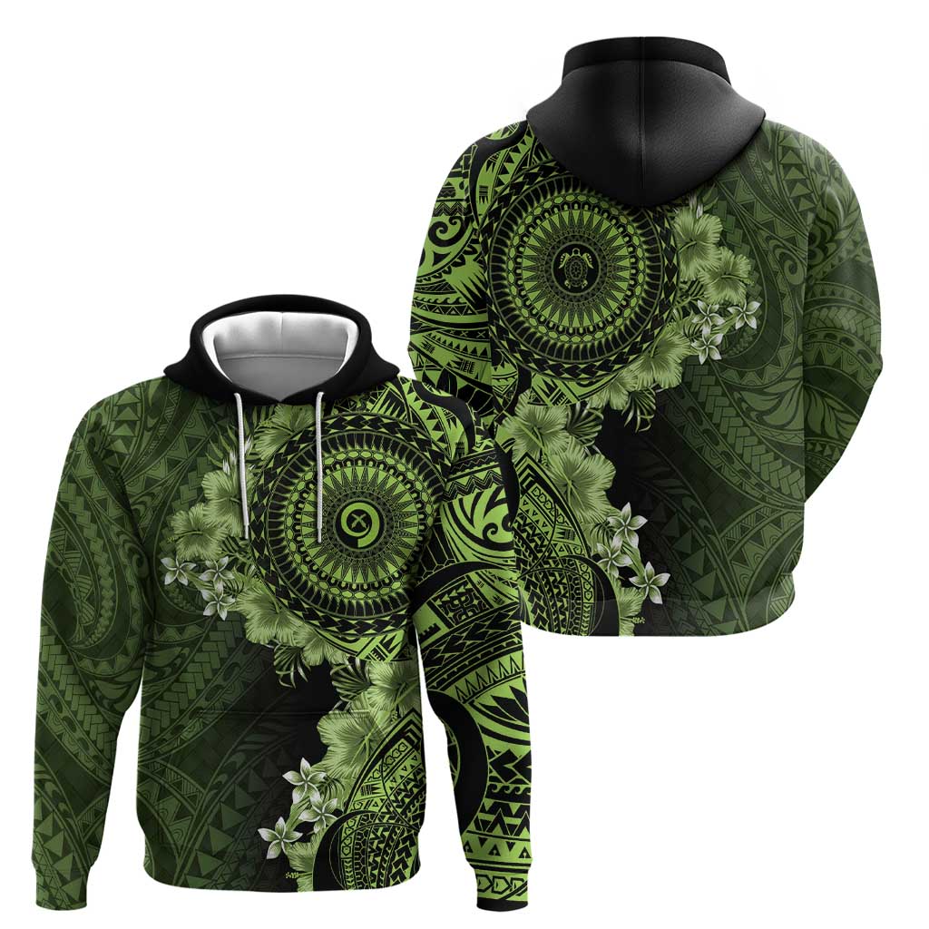 Vanuatu Hoodie Hibisus Polynesian Pattern Green LT14 - Polynesian Pride