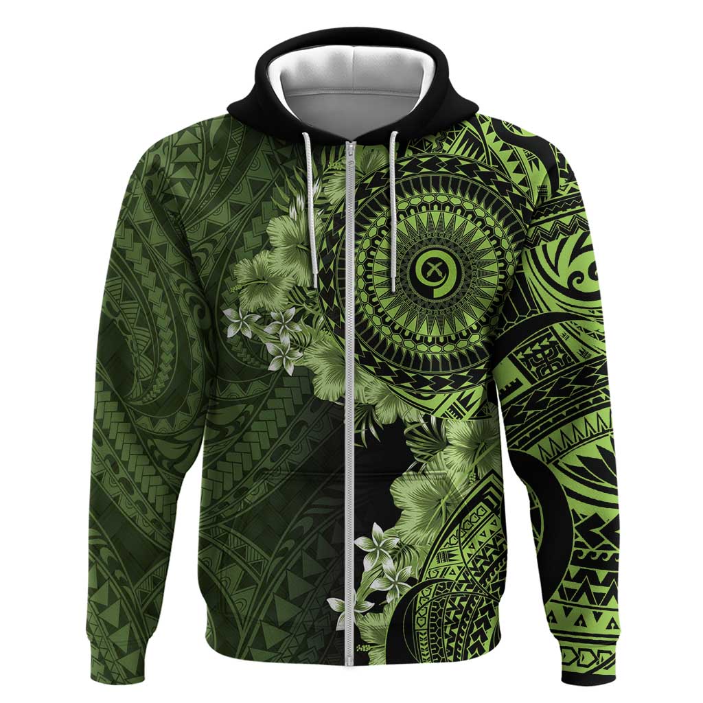 Vanuatu Hoodie Hibisus Polynesian Pattern Green LT14 Zip Hoodie Green - Polynesian Pride
