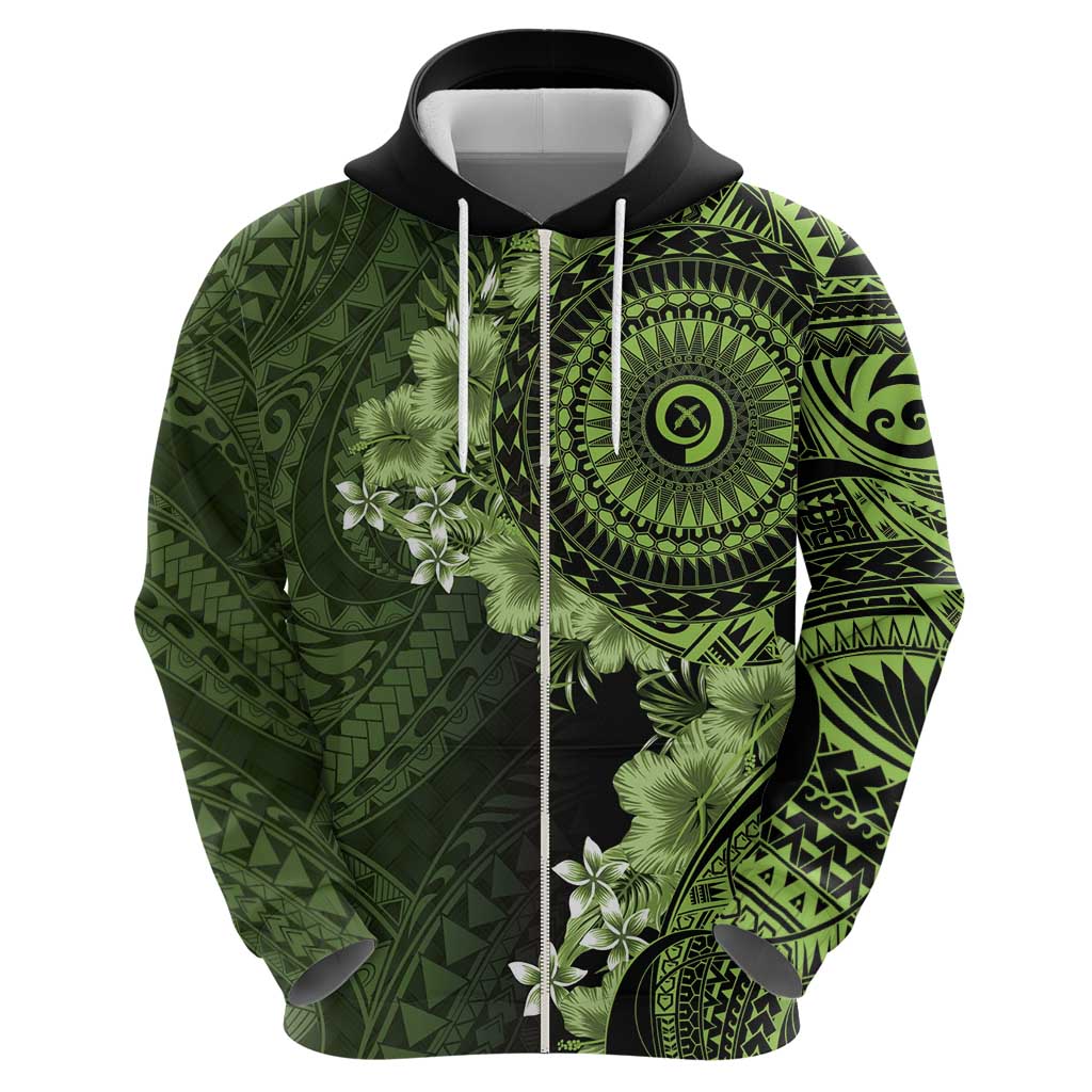 Vanuatu Hoodie Hibisus Polynesian Pattern Green LT14 - Polynesian Pride