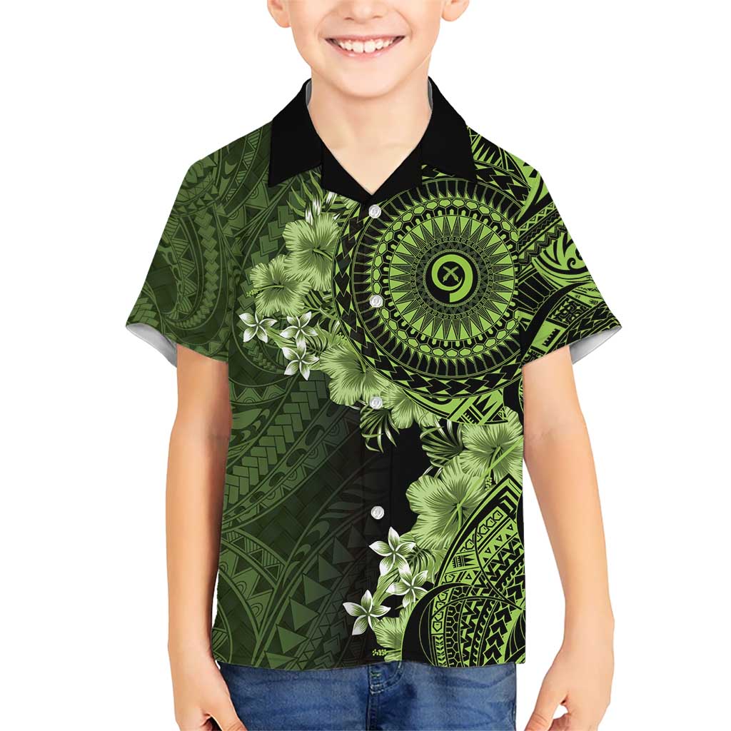 Vanuatu Kid Hawaiian Shirt Hibisus Polynesian Pattern Green LT14 Kid Green - Polynesian Pride
