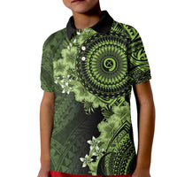 Vanuatu Kid Polo Shirt Hibisus Polynesian Pattern Green LT14 Kid Green - Polynesian Pride