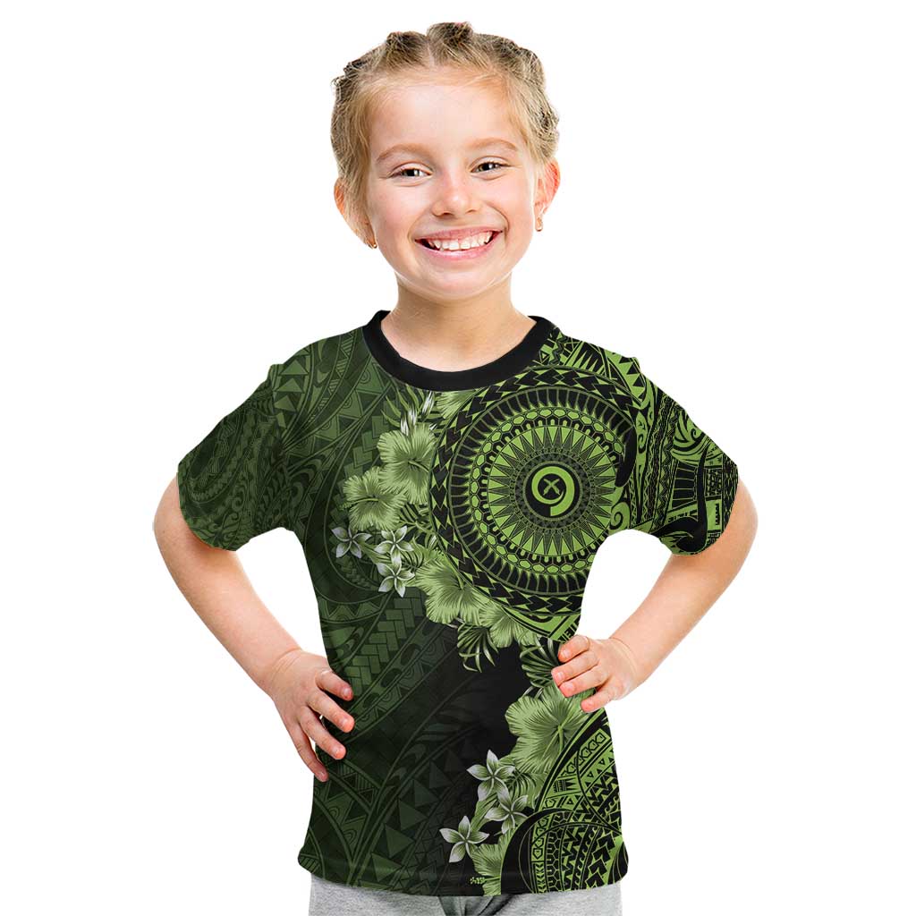 Vanuatu Kid T Shirt Hibisus Polynesian Pattern Green LT14 Green - Polynesian Pride