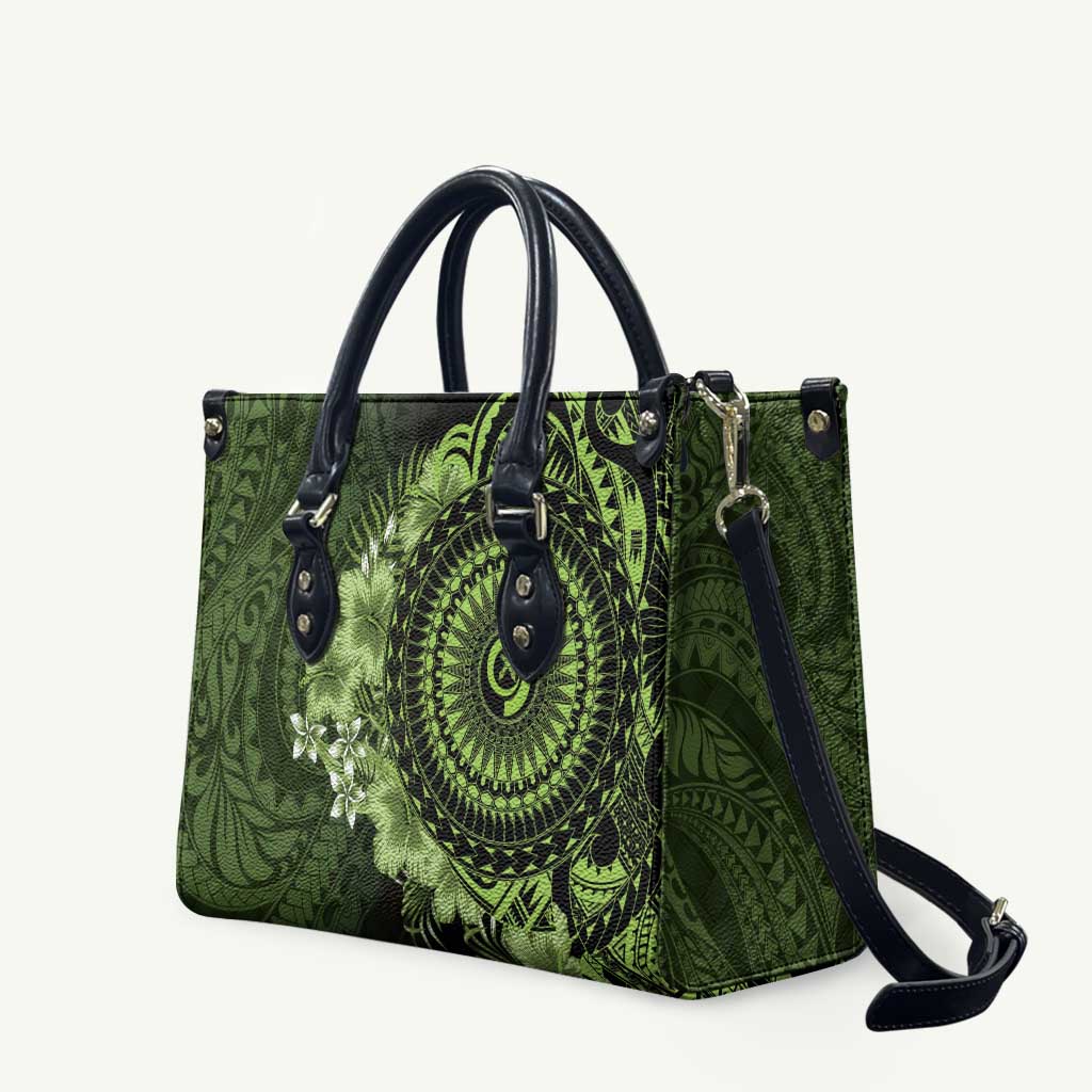 Vanuatu Leather Bag Hibisus Polynesian Pattern Green LT14 Green - Polynesian Pride