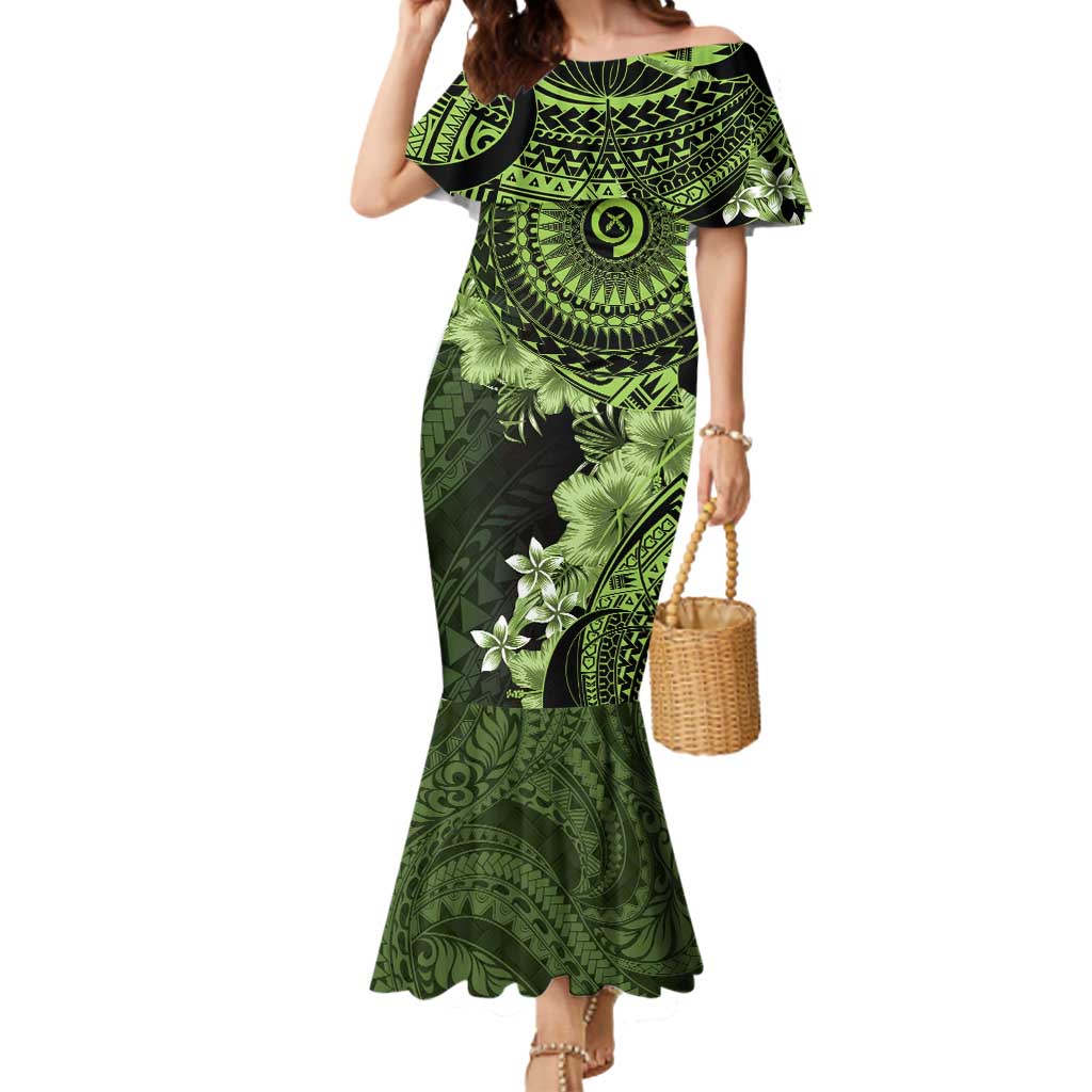 Vanuatu Mermaid Dress Hibisus Polynesian Pattern Green LT14 Women Green - Polynesian Pride