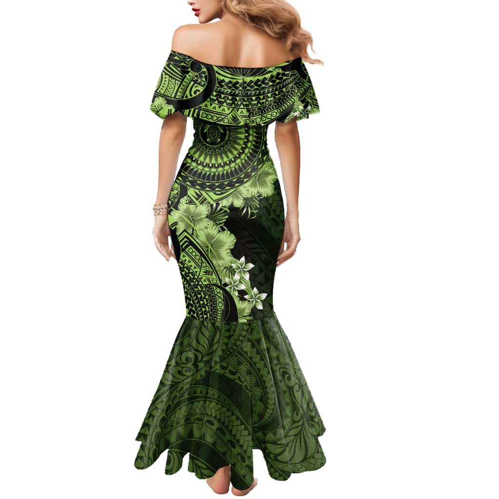 Vanuatu Mermaid Dress Hibisus Polynesian Pattern Green LT14 - Polynesian Pride
