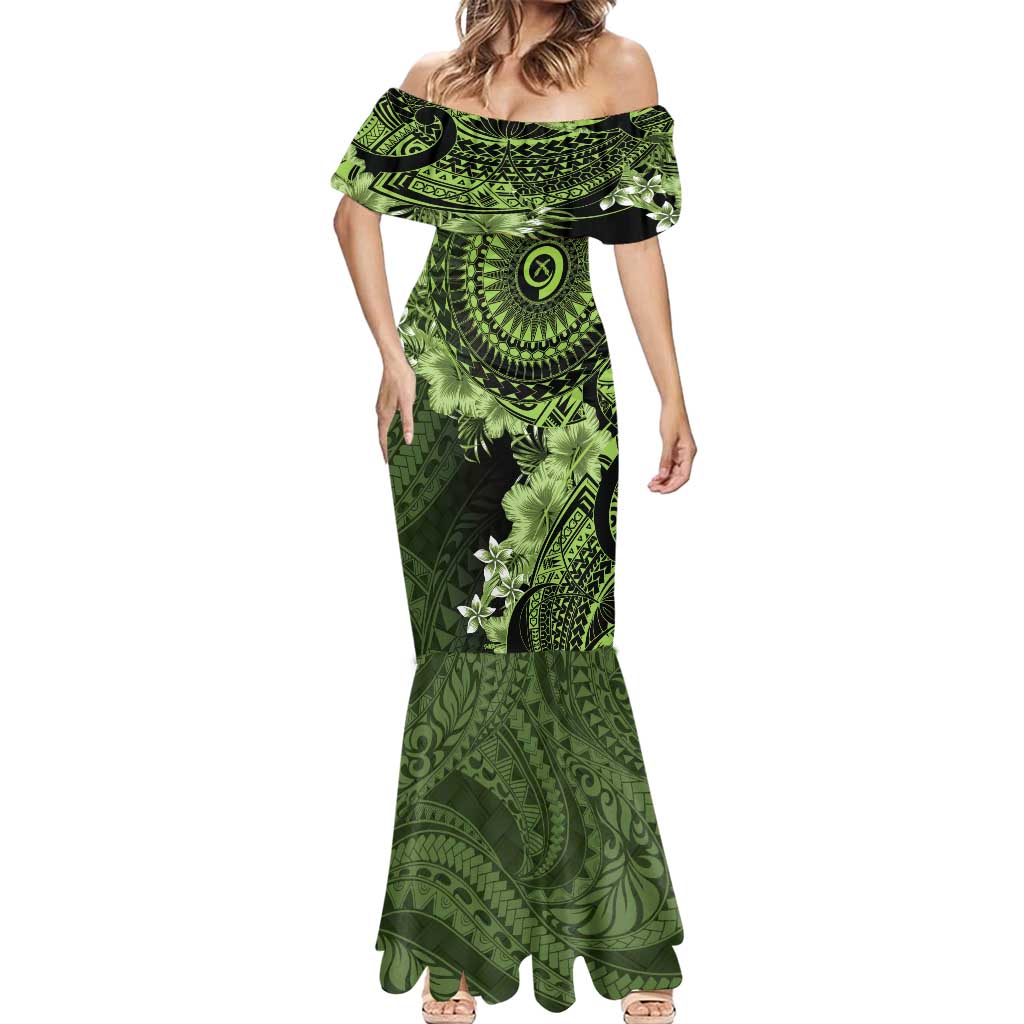 Vanuatu Mermaid Dress Hibisus Polynesian Pattern Green LT14 - Polynesian Pride