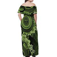 Vanuatu Off Shoulder Maxi Dress Hibisus Polynesian Pattern Green LT14 - Polynesian Pride