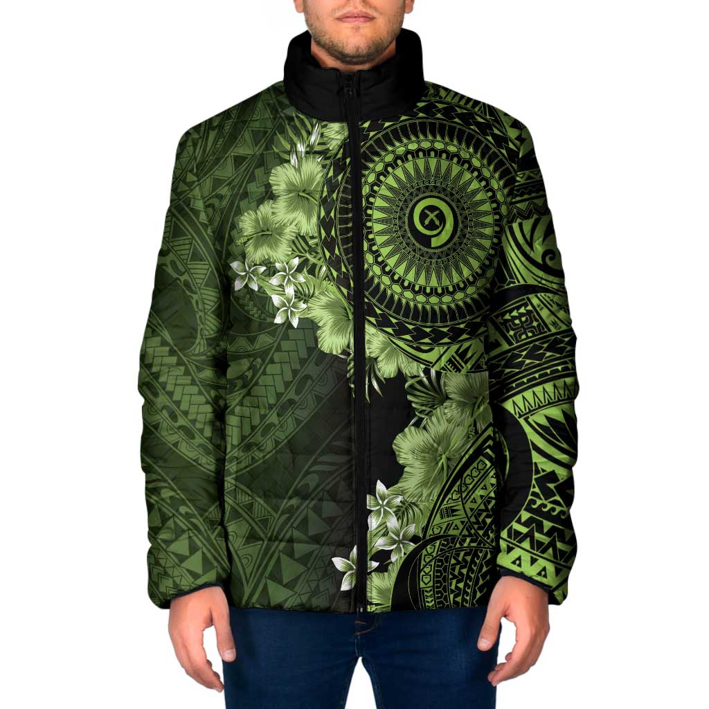 Vanuatu Padded Jacket Hibisus Polynesian Pattern Green LT14 Men Green - Polynesian Pride