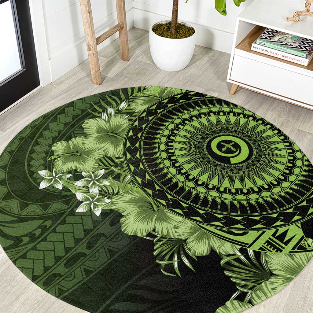 Vanuatu Round Carpet Hibisus Polynesian Pattern Green LT14 Green - Polynesian Pride