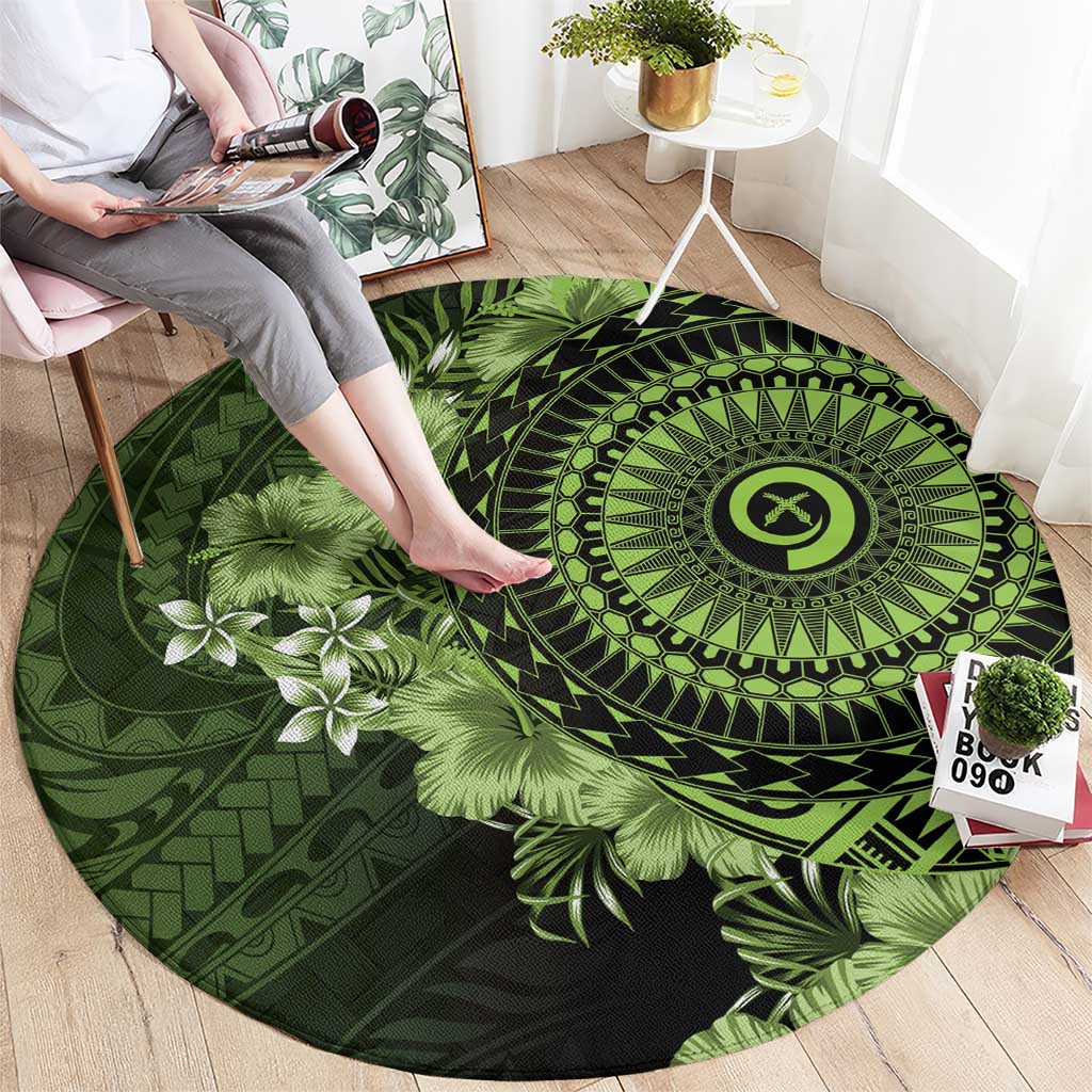 Vanuatu Round Carpet Hibisus Polynesian Pattern Green LT14 - Polynesian Pride