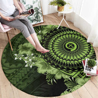 Vanuatu Round Carpet Hibisus Polynesian Pattern Green LT14 - Polynesian Pride