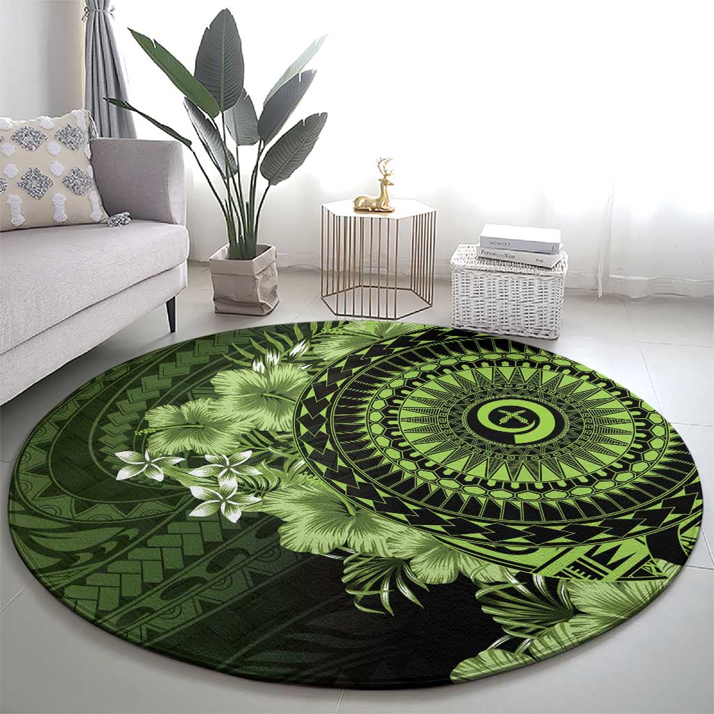 Vanuatu Round Carpet Hibisus Polynesian Pattern Green LT14 - Polynesian Pride