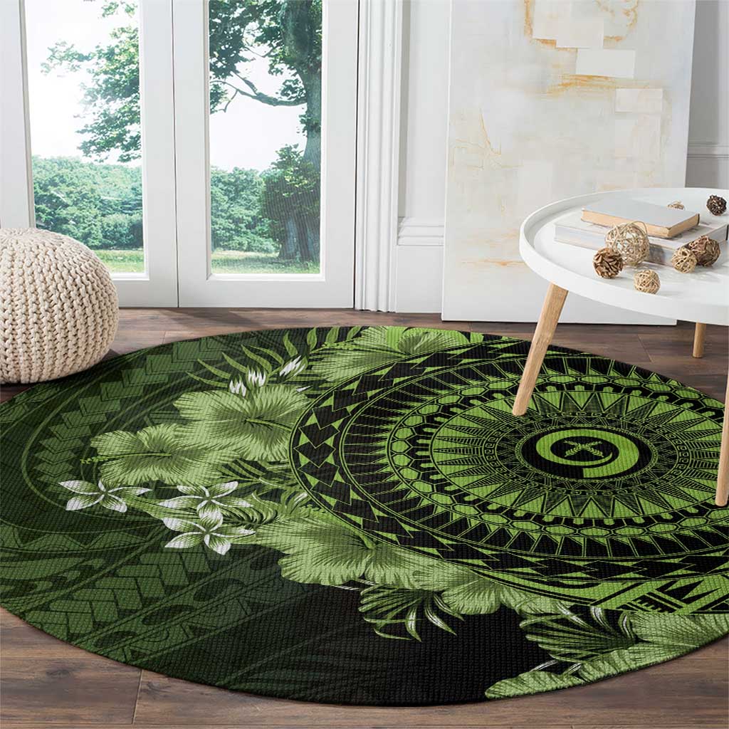 Vanuatu Round Carpet Hibisus Polynesian Pattern Green LT14 - Polynesian Pride