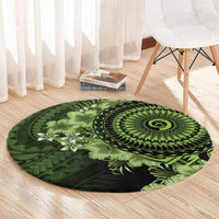 Vanuatu Round Carpet Hibisus Polynesian Pattern Green LT14 - Polynesian Pride