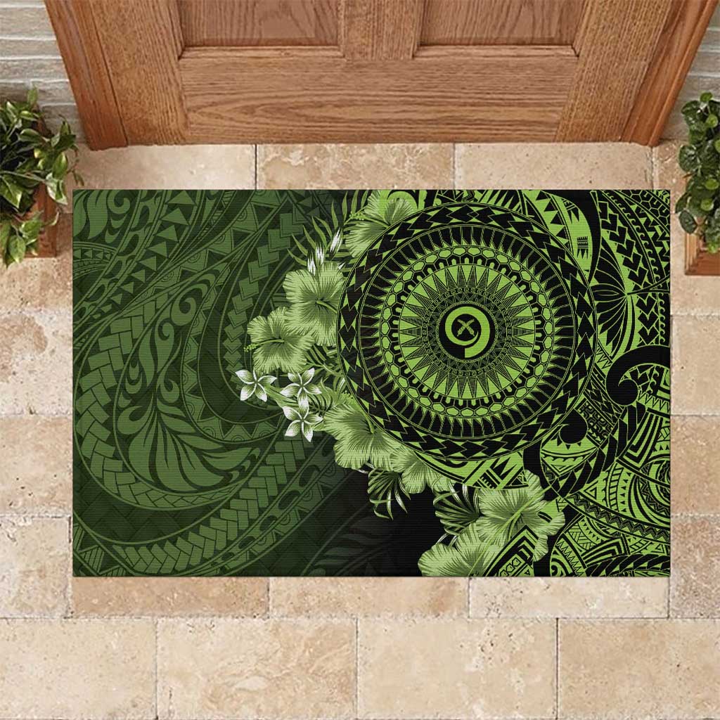 Vanuatu Rubber Doormat Hibisus Polynesian Pattern Green LT14 Green - Polynesian Pride