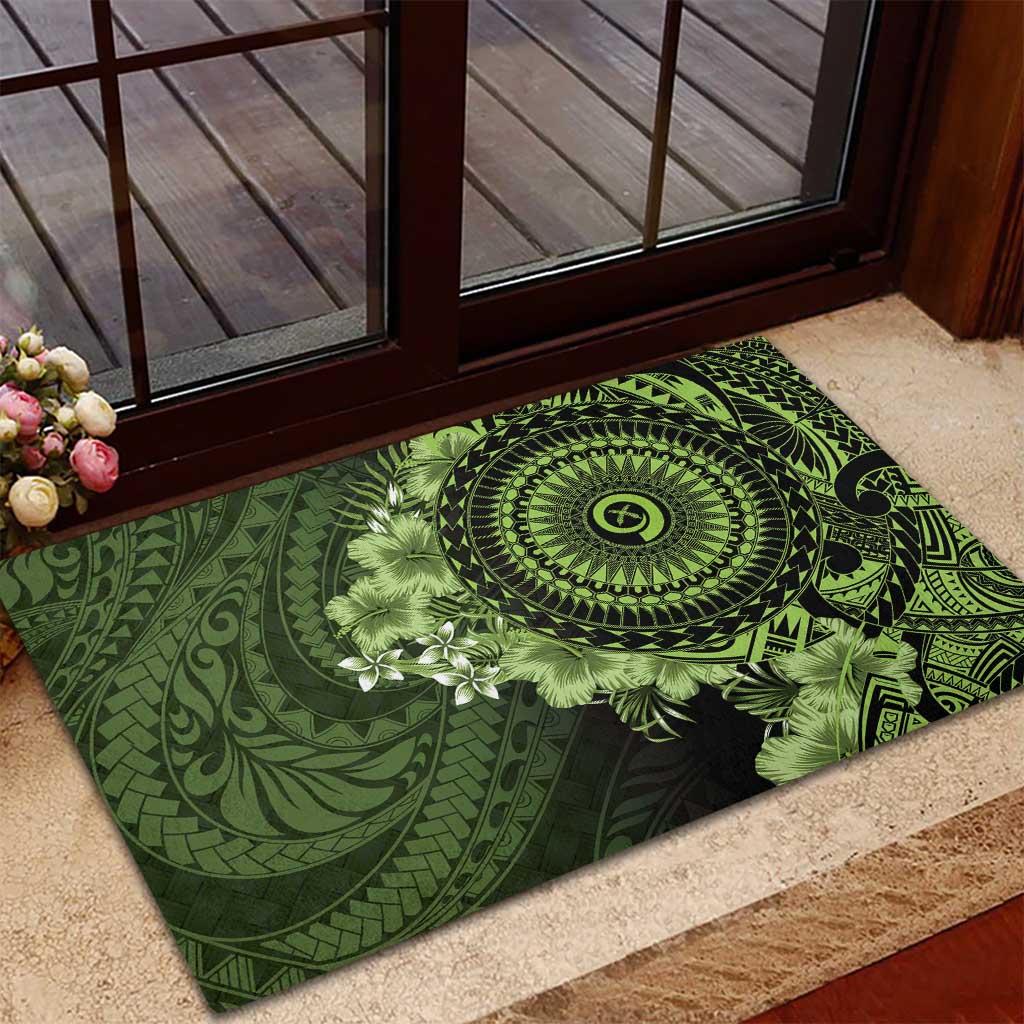 Vanuatu Rubber Doormat Hibisus Polynesian Pattern Green LT14 - Polynesian Pride