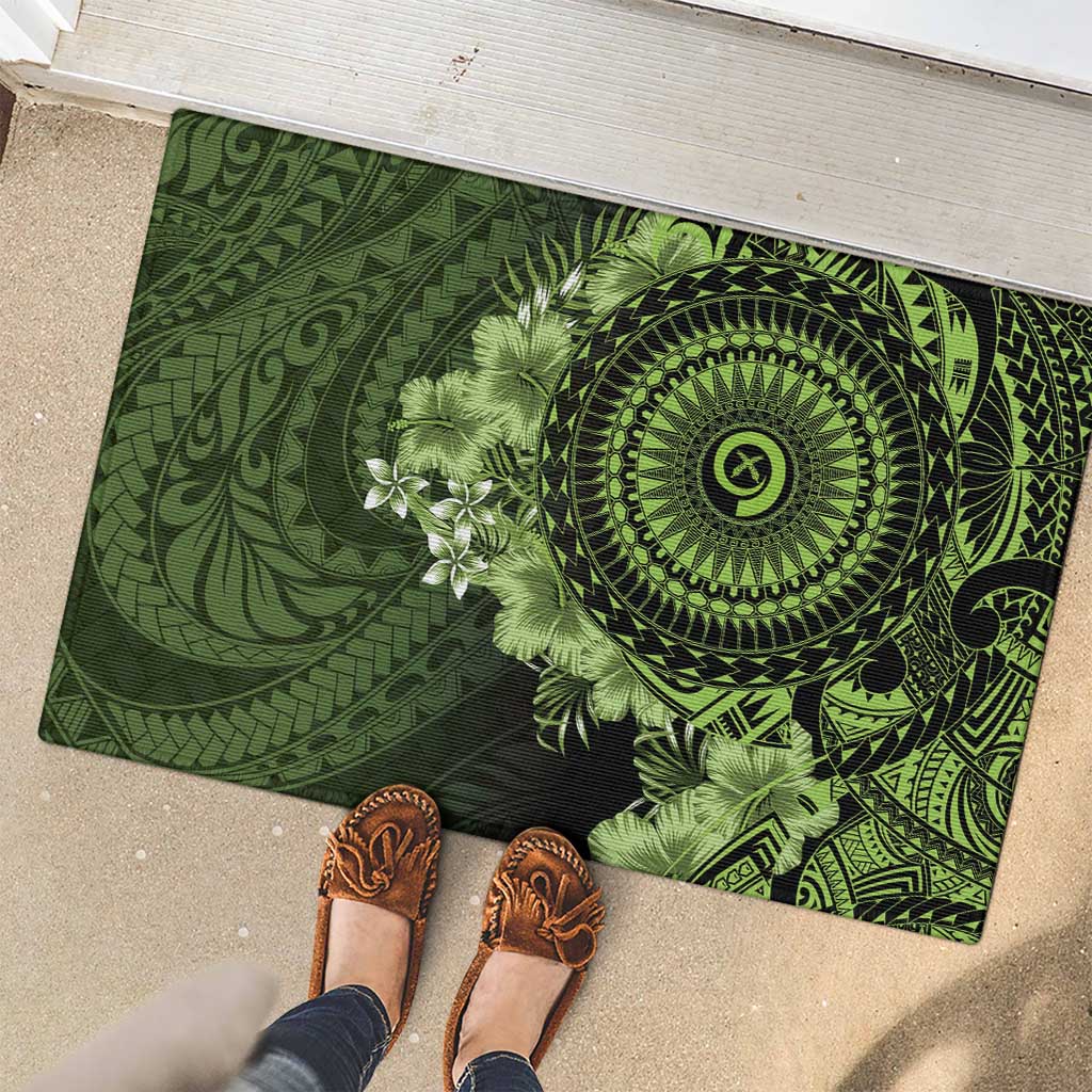 Vanuatu Rubber Doormat Hibisus Polynesian Pattern Green LT14 - Polynesian Pride