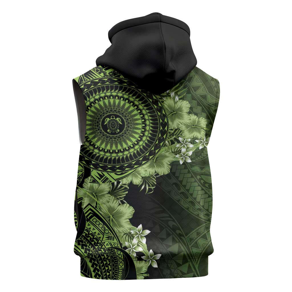 Vanuatu Sleeveless Zip Hoodie Hibisus Polynesian Pattern Green LT14 - Polynesian Pride