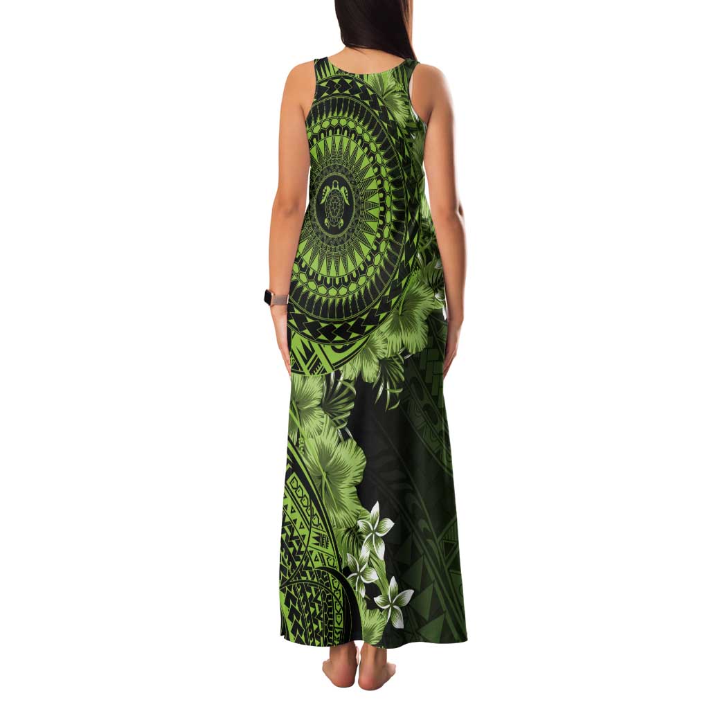 Vanuatu Tank Maxi Dress Hibisus Polynesian Pattern Green LT14 - Polynesian Pride
